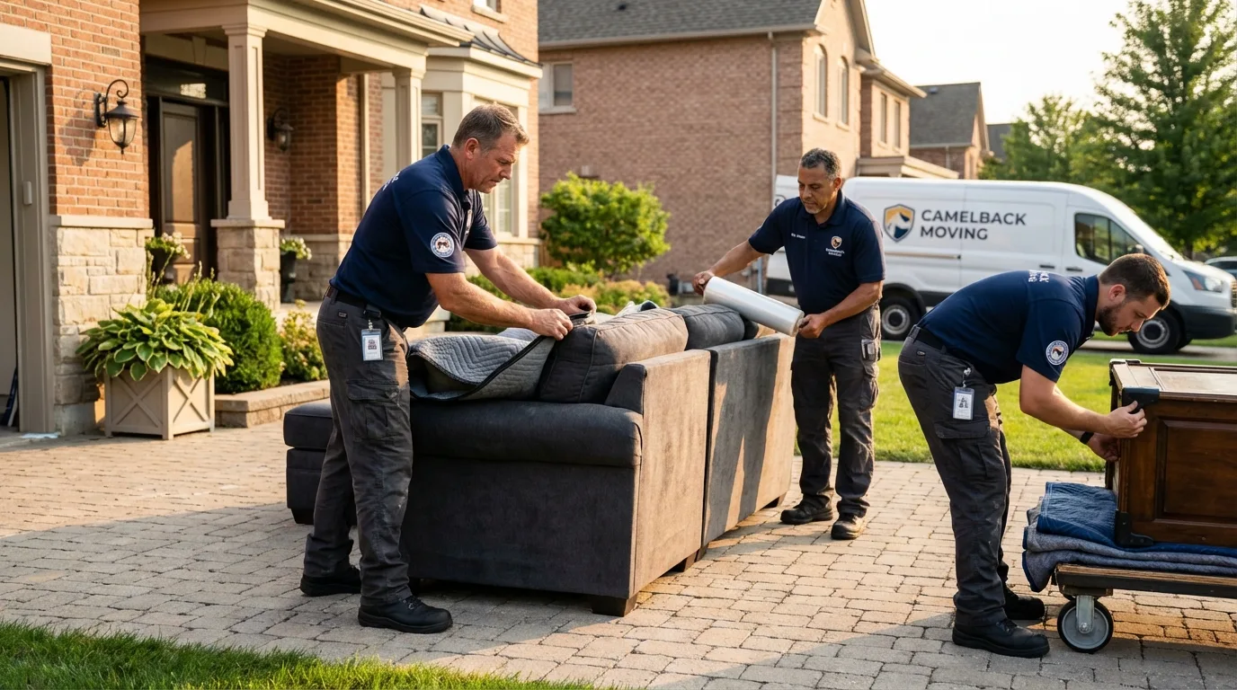 Large estate moving crew wrapping furniture in Shakopee, MN