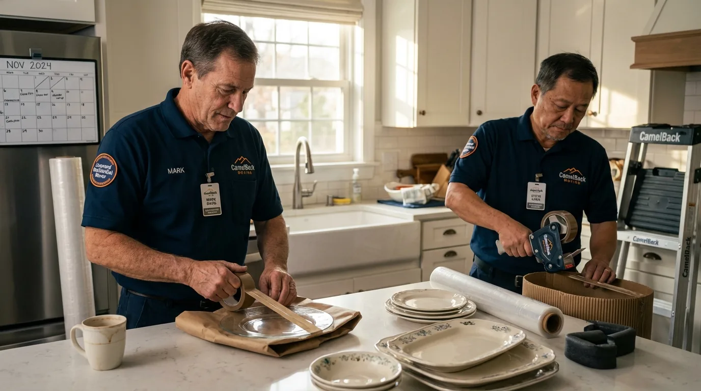 Professional crew packing kitchen dishware in Shakopee, MN